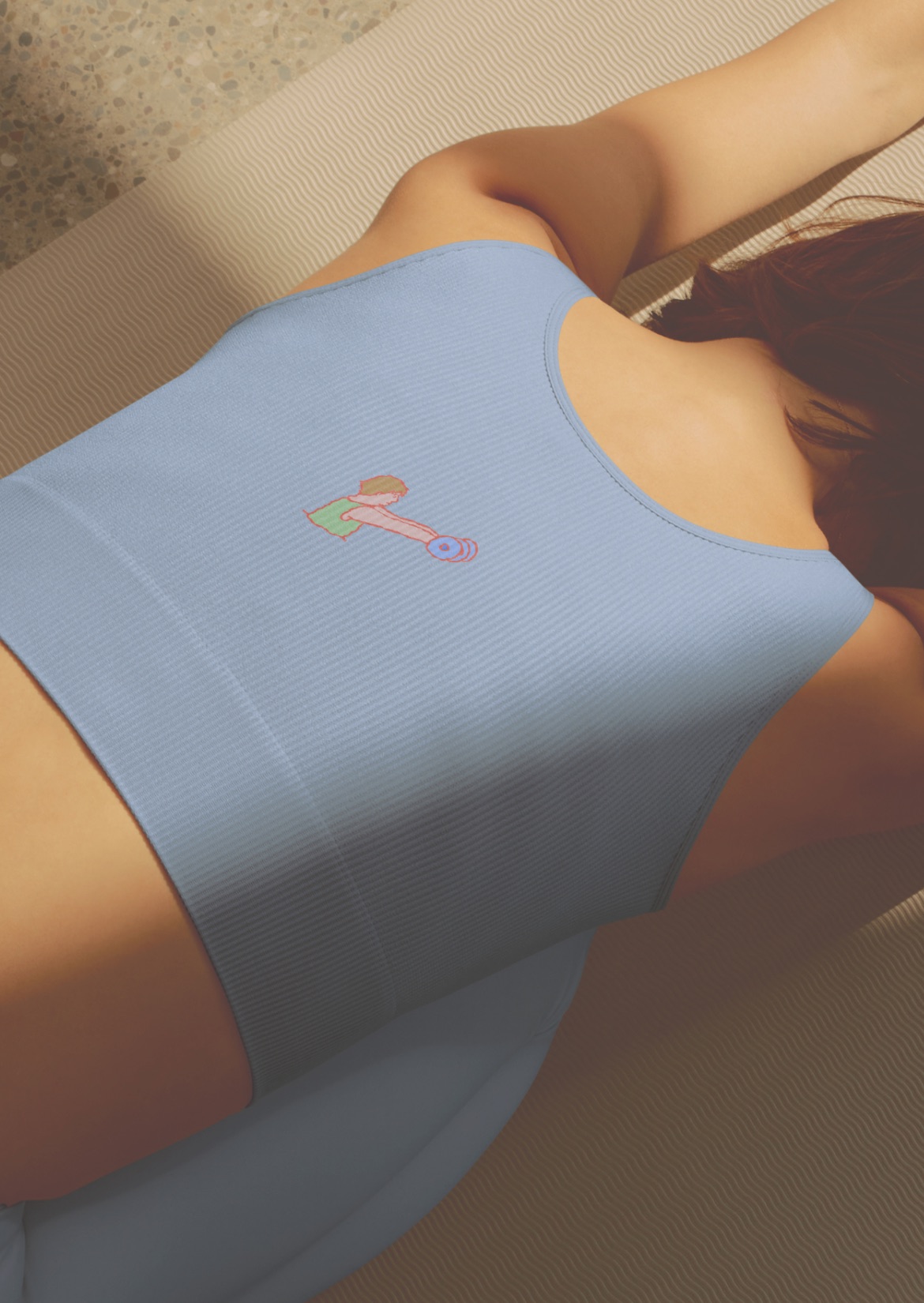 Light blue sports top with a small Dizi Pool character print